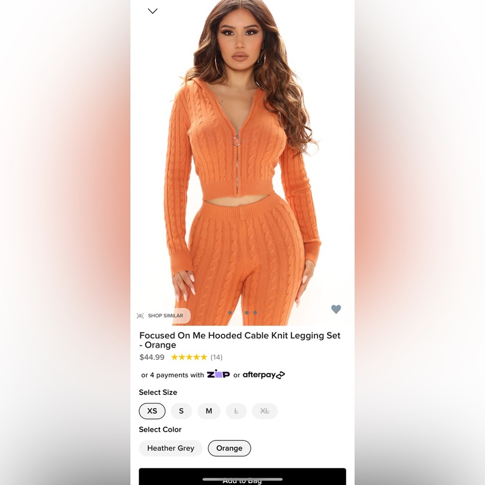 Fashion Nova: Focused on me hooded cable knit legging set-Orange